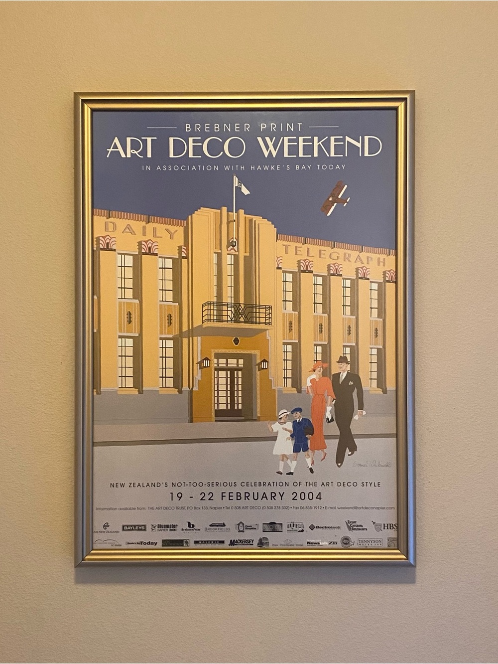 Vintage 2004 Napier Art Deco Weekend Print Custom Brushed Gold Framed 17.5”x24”
